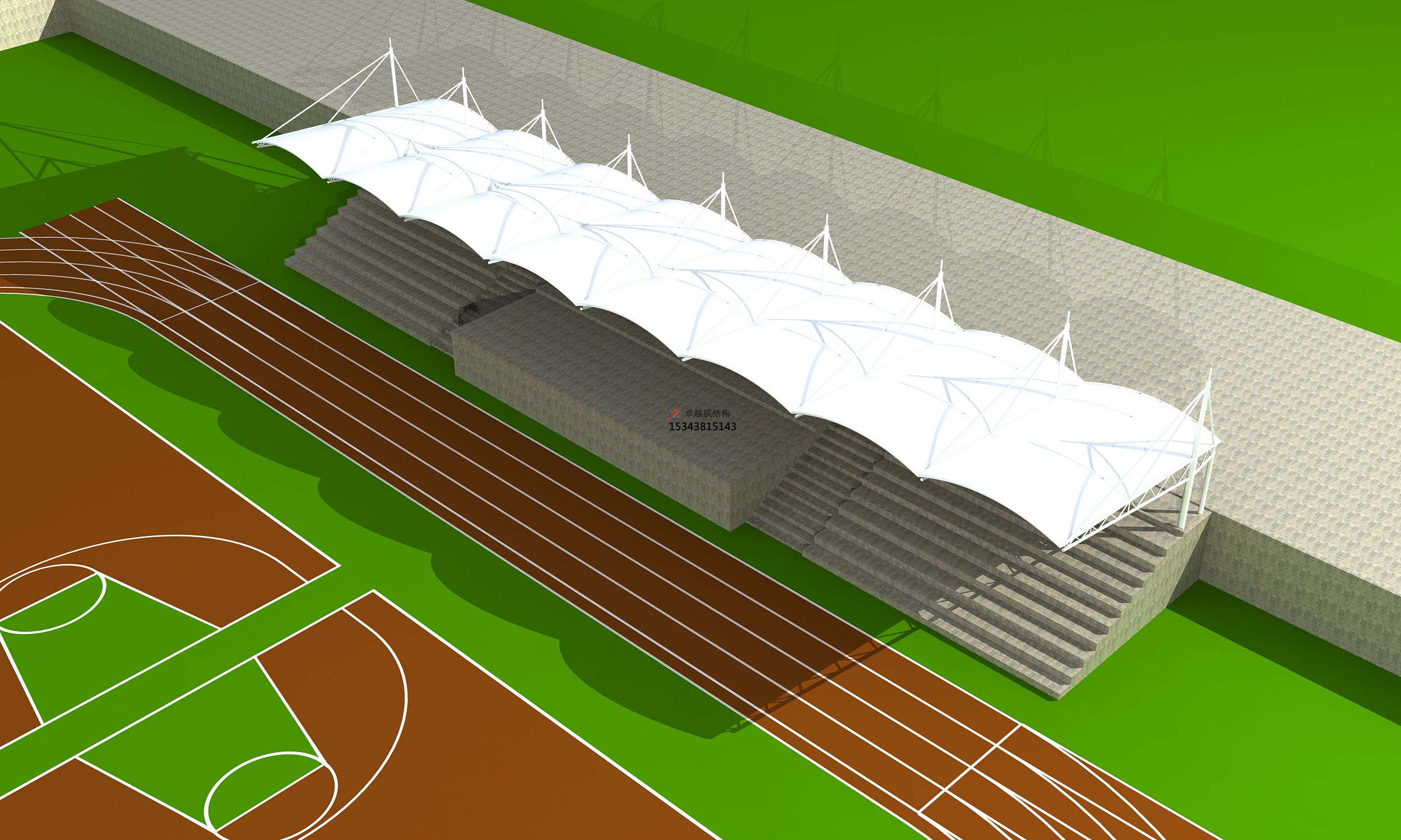 宜君體育公園膜結(jié)構(gòu)【看臺(tái)雨棚】門(mén)球場(chǎng)案例